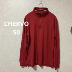 h古着　CHERVO ハーフジップシャツ レッド　50 ☺︎