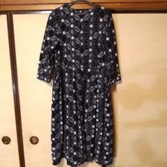 絣、ハンドメイド七分袖ワンピース