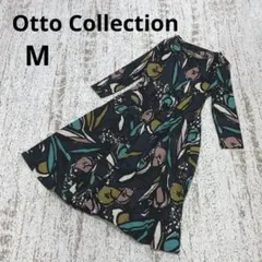 オットーコレクション 長袖 フレアワンピース 膝丈 M 紺 花柄 総柄 上品のサムネイル