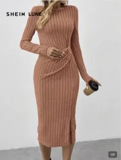 SHEIN LUNE オレンジ リブ編み ニットワンピース