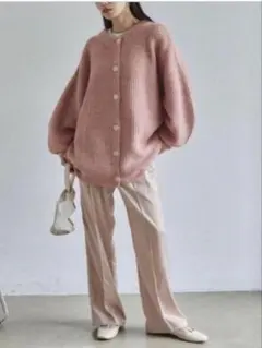 VANIEU ピンク ニット カーディガン　ミックスオーバーニットカーディガン