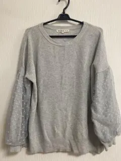 Cutie Blonde チュール袖 パフスリーブ おしゃれ ニット グレーM