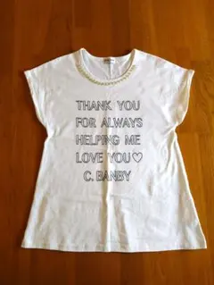 CROWN BANBY 半袖Tシャツ　ホワイト　女の子・パール風アクセ付のサムネイル