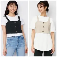 GU ジーユー フロントボタンビスチェQ ナチュラル ベージュ ブラック 2枚