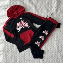 Nike AIR ジョーダン　パーカーセット 黒/赤　140 MSセット　裏起毛