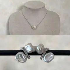 りん様ご専用ページ　スライドピン式エジソンパールスルネックレス　ケシパールピアス