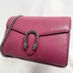 グッチ チェーン レザー ディオニュソス ショルダーバッグ ピンク 大容量