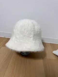 【美品】もこもこ フェイクファー バケットハット ホワイト