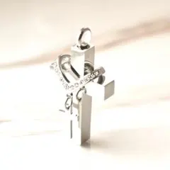 遺骨ペンダント 十字架 ジルコニア 納骨 メモリアルネックレス シルバー