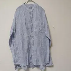 無印良品　麻100％　ブルー　ストライプ　リネンシャツ　Ｌ