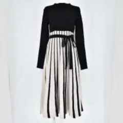 ① MERCURYDUO 配色ニットワンピ 黒 M 大人可愛い 秋冬 上品 量産
