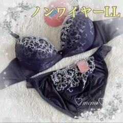 【ノンワイヤーLL】ブラショーツセット❤️️ネイビー アラベスク模様✩️️6599