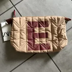 ZARA キルティングポーチ ベージュ/ワインレッド