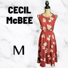 美品✨【セシルマクビー】花柄ノースリーブワンピース　さらさら　インナー付　レッドのサムネイル