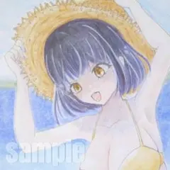手描きイラスト 色紙 水着 夏 海 オリジナル - メルカリ