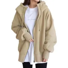 大特価✨裏起毛 パーカー オーバーサイズ アプリコット ロング丈 レディース L