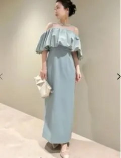 【lily brown】オフショルダー フリル マキシドレス ミントグリーン