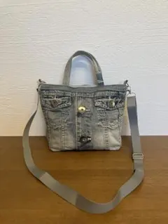 デニムリメイク　ショルダーバッグ　ミニトートバッグ　2wayバッグ