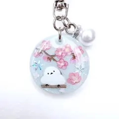 シマエナガ　（水色　梅　パール）　チャーム　レジン　かわいい