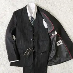 スリーピース フォーマルスーツ 5点セット 黒ストライプ 卒服 男の子 160