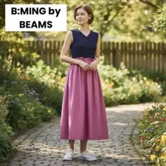 美品BEAMSノースリーブ リブニットロングドッキングワンピースM ピンク　綿のサムネイル