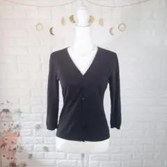 【オゾック】カーディガン七分袖Vネック 黒 綿100ストレッチ 春夏秋 冷房対策