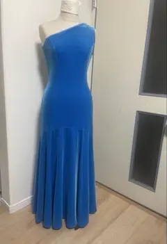 お値下げしました 青い片肩マーメイドフレアワンピース