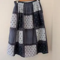 shuca【GLOBAL WORK】ギャザーロングスカート パッチワーク風　M