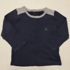プチバトー　ネイビーとグレーの長袖Tシャツ　18m/81cm