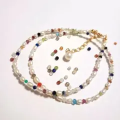 マルチカラーストーン 淡水パール ネックレス