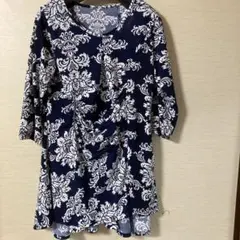 花柄ネイビー五分袖チュニック　値下げ