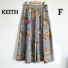KEITH 千鳥柄チェック大柄フラワー フレアスカート 華やか デート