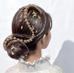 ランダムボールチェーン髪飾り　水引　金箔　成人式　卒業式　金　チェーン髪飾り　金