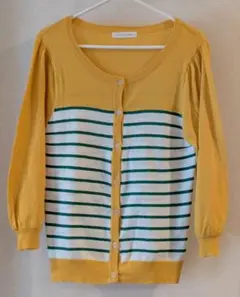 LOWRYS FARM☆ 黃色 條紋 開襟毛衣 純棉100% 春夏M