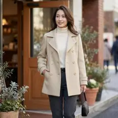 G7263*ナチュラルビューティー☆ピーコート☆ウール☆ベージュ☆アウター☆M