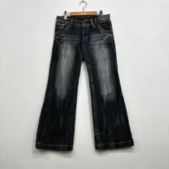 鬼フェード ローライズ フレア デニム パンツ 平成ギャル お兄系