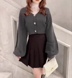 GRL パールボタンショート丈ニットカーディガン [rut883] チャコール
