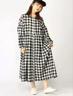 SM2 ヘリンボンギャザーワンピース F 黒白チェック