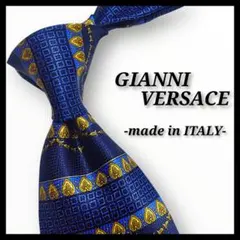 ✨美品✨ヴェルサーチ　ネクタイ　ボーダー柄　総柄　ネイビー　紺　シルク