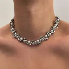 パールチェーン ネックレス シルバー 韓国 ストリート メンズ レディース 人気