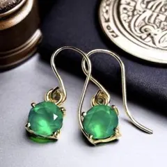 14kgfピアス◼︎枠留めグリーンオニキス