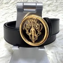 GUCCI クレスト レザー ベルト ブラック ヴィンテージ オールドグッチ