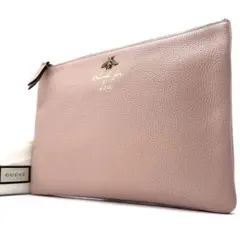 未使用保管品 グッチ クラッチバッグ レザー 本革 ビー Bee ロゴ ピンク