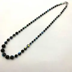 クリスタル　黒と虹色のビーズネックレス　チェコ-ラウンド形