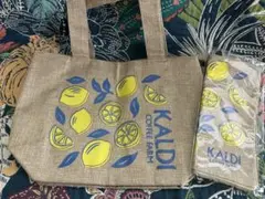 KALDI レモン柄 トートバッグとポーチセット