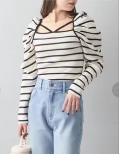 【美品】Chico 2023SS 配色ホルターパワショルニット ボーダー