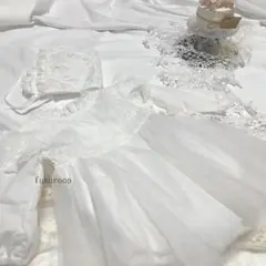 ベビードレス　チュールワンピース誕生日衣装　女の子　 白　結婚式レース　80相当