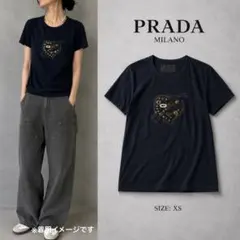 PRADA プラダ ビジューハート ダメージ加工 Tシャツ XS ブラックのサムネイル