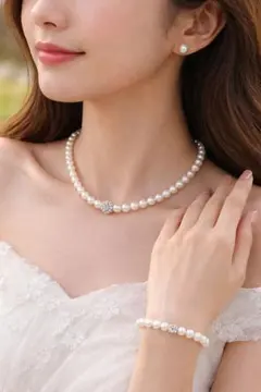 パールアクセサリーセット ネックレスピアス ブレスレット 結婚式 フォーマル上品