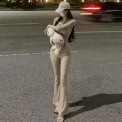 パンツセットアップ　韓国　可愛い　服　オシャレ　春用コーデ　ギャル　空港コーデ